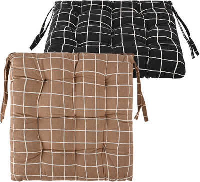 KUBER INDUSTRIES Microfibre Abstract Chair Pad Pack of 2(Black, Brown)