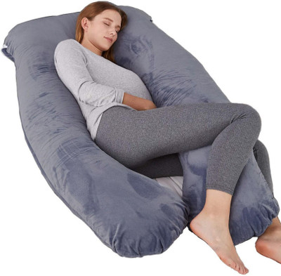 Mom's Moon Microfibre Pregnancy Pillow Pack of 1 Solid Luxury Grey Velvet(Grey)