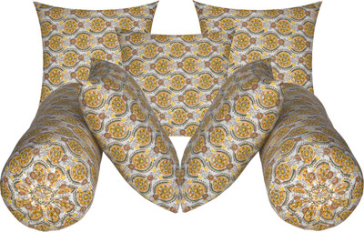 Swikon star Microfibre Bolster Pack of 7 Floral 5 Cushion And 2(Yellow21)