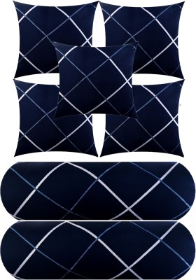 GKM 5 Cushion 2 bolster Microfibre Geometric Bolster Pack of 7(Blue)