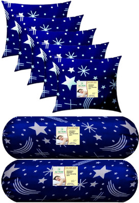 ACTOS Combo Set Of 5 Cushion And 2 Microfibre Nature Bolster Pack of 7(Blue)