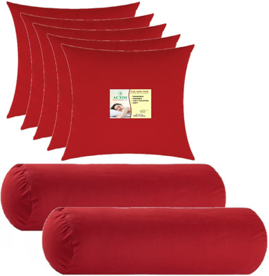 ACTOS Combo Set Of 5 Cushion And 2 Microfibre Solid Bolster Pack of 7(Maroon1)