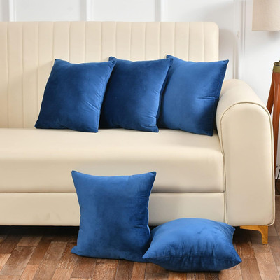 Hundur Store Polyester Fibre Solid Cushion Pack of 5(Blue)