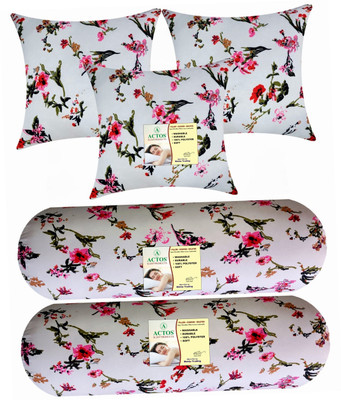 ACTOS Combo Set Of 3 Cushion And 2 Microfibre Floral Bolster Pack of 5(White22)