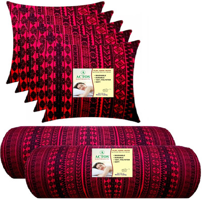 ACTOS 5 Cushion And 2 Microfibre Geometric Bolster Pack of 7(Maroon, Black10)