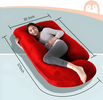 WINX Ultra soft j shaped pillow Polyester Fibre Solid Pregnancy Pillow Pack of 1(Red)