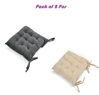 A CUBE LUXURY SOLUTIONS Polyester Fibre Solid Chair Pad Pack of 2(Black, Cream)