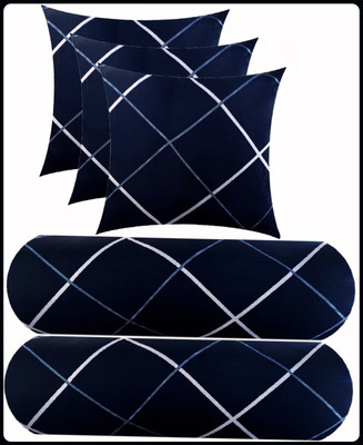 JAYOG ENTERPRISE 3 CUSHION 2 BOLSTER Microfibre Geometric Bolster Pack of 5(Blue)