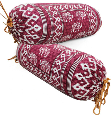 GTX Microfibre Bolster Pack of 2 Solid Decorative Famous Jaipur Sanganeri Print Cotton Bolster Covers With(Pink)