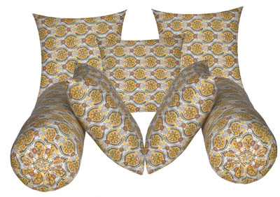 Swikon star Microfibre Bolster Pack of 7 Floral 5 Cushion And 2(Yellow26)