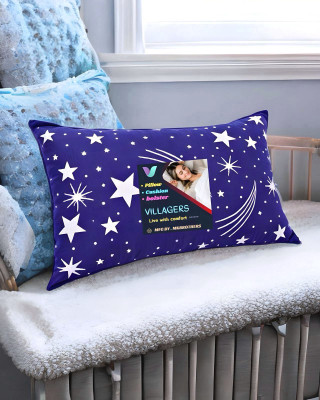 VILLAGERS Polyester Fibre Abstract Sleeping Pillow Pack of 1(Blue)