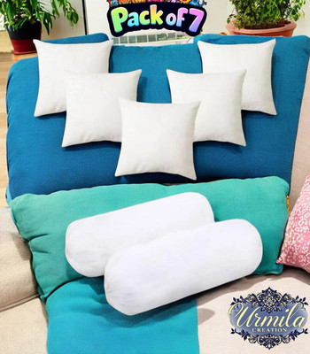 Urmila Creation 2 Bolester 5 Cushion Microfibre Stripes Bolster Pack of 7(White)