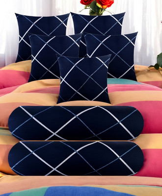 Urmila Creation 5 Cushion 2 Bolster Microfibre Stripes Bolster Pack of 7(Navy Blue)