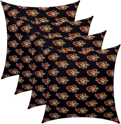 ACTOS Microfibre Floral Cushion Pack of 4(Black)