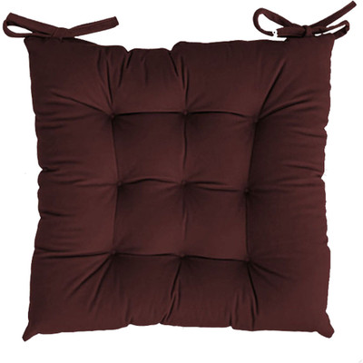 Linenovation Cotton Solid Chair Pad Pack of 1(Maroon)