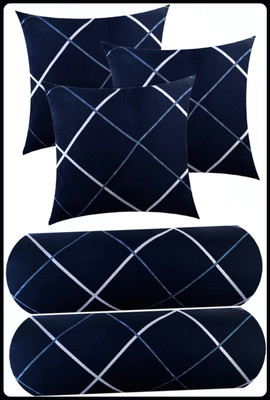 Urmila Creation 3 CUSHION 2 BOLSTER Microfibre Geometric Bolster Pack of 5(Blue)