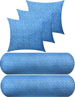 Swikon star 2 Bolster And 3 Microfibre Floral Cushion Pack of 5(Light Blue)