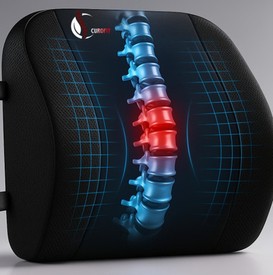 Curofit Short Backrest For Lumbar Back Support Memory Foam Nature Lumbar Pillow Pack of 1(Black)