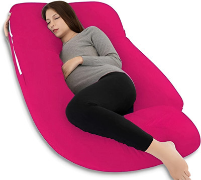 Mg Crafts Polyester Fibre Pregnancy Pillow Pack of 1 Stripes, Solid J-Shaped Pregnancy Pillow Maternity Body Pillow with Velvet Cover(Hot Pink-J-Shape)