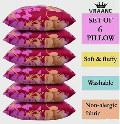 SOFT SNOOZE Luxury Polyester Fibre Abstract Sleeping Pillow Pack of 6(Pink)