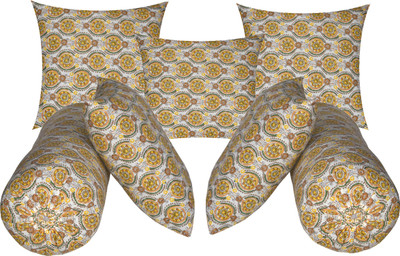 Swikon star Microfibre Bolster Pack of 7 Floral 5 Cushion And 2(Yellow41)