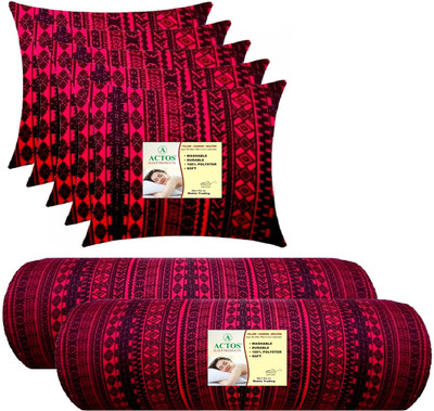 ACTOS 5 Cushion And 2 Microfibre Geometric Bolster Pack of 7(Maroon, Black21)