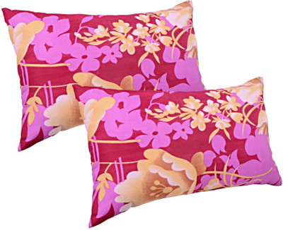 SOFT SNOOZE Polyester Fibre Floral Sleeping Pillow Pack of 2(Pink)