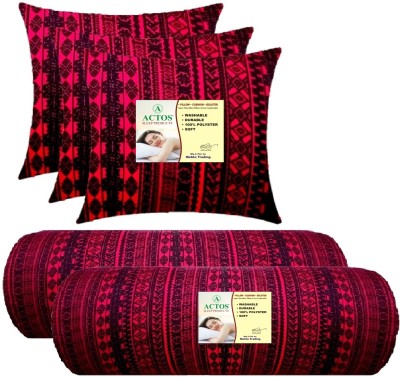 ACTOS 3 Cushion And 2 Microfibre Geometric Bolster Pack of 5(Maroon, Black23)