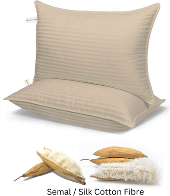 CloudRest Semal Silk Cotton Pillow Cotton Stripes Sleeping Pillow Pack of 2(Beige)
