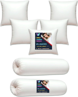 Texlux Polyester Fibre Bolster Pack of 7 Abstract 5 Cushion And 2 Bolster(White)