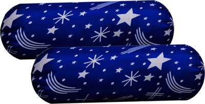GKM Round Bolster Microfibre Abstract Bolster Pack of 2(Dark Blue, Multicolor)