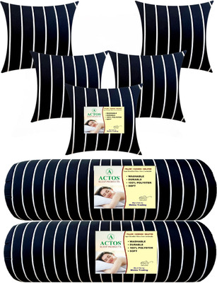 ACTOS 5 Cushion And 2 Microfibre Stripes Bolster Pack of 7(Black35)