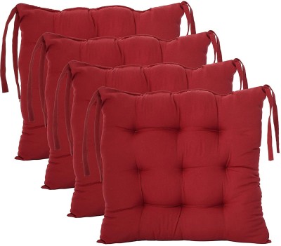 VOLGA RIVER chair pad Cotton Solid Chair Pad Pack of 4(Red)