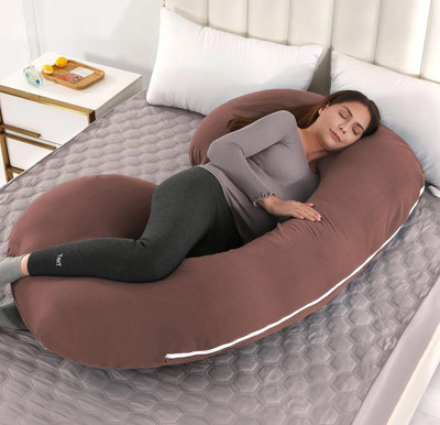 THUKRAN C Shape Polyester Fibre Solid Pregnancy Pillow Pack of 1(Brown)