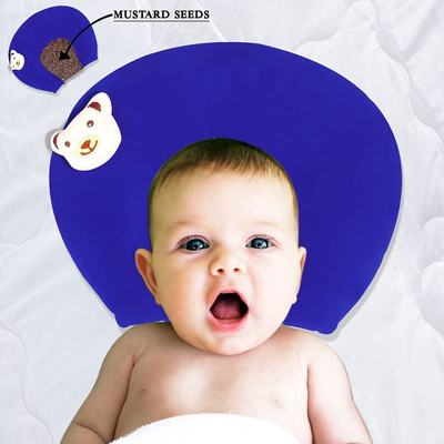 SHISHI Mustard Seeds, Microfibre Baby Pillow Pack of 1 Smiley Teddy Pillow For Baby(Blue)