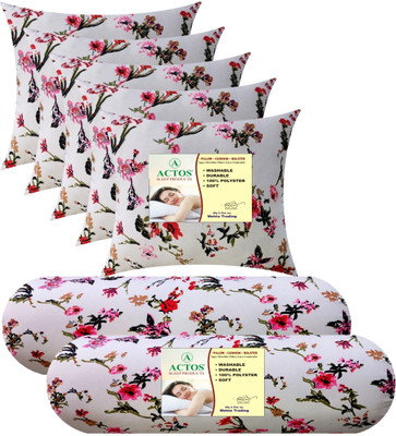 ACTOS Microfibre Bolster Pack of 7 Floral(White)
