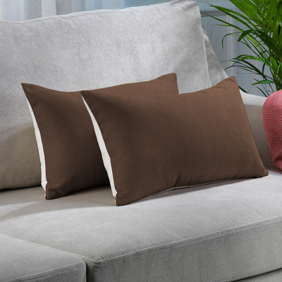 Linenovation Microfibre Solid Sleeping Pillow Pack of 2(Brown, White)