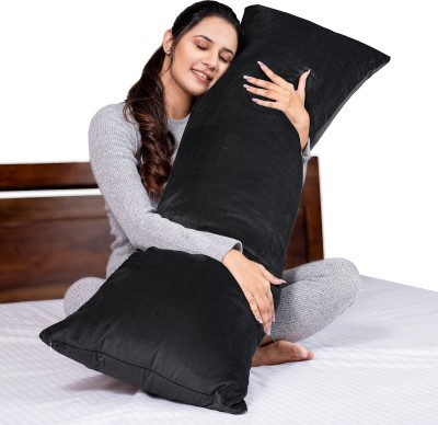 MY ARMOR Microfiber Full Body Long Sleeping Pillow | Premium Velvet Outer Cover with Zip Microfibre Solid Body Pillow Pack of 1(Black)