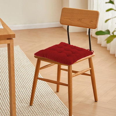 Daddy Cool Velvet Square Chair Pads 18 x 18 Polyester Fibre Solid Chair Pad Pack of 1(Maroon)