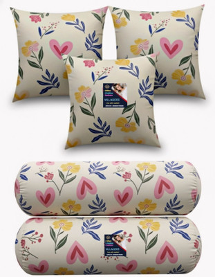 VILLAGERS Microfibre Bolster Pack of 5 Floral 3 Cushion and 2 Bolster(Multicolor)