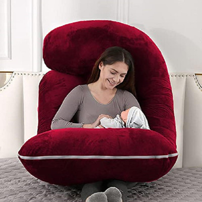 WILD MINT ultra soft j shaped Microfibre, Polyester Fibre Solid Pregnancy Pillow Pack of 1(wine)