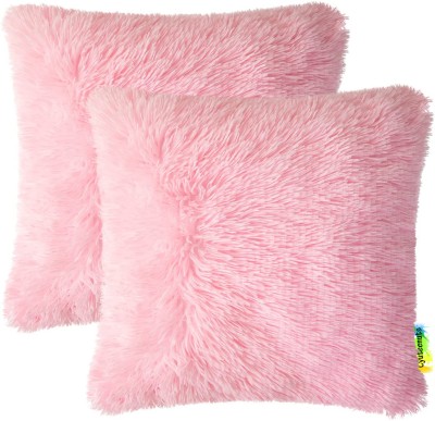 Cyuteenuts Fur Pillow Microfibre Solid Cushion Pack of 2(Light Pink)