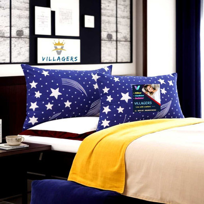 VILLAGERS LUXURY Polyester Fibre Abstract Sleeping Pillow Pack of 2(Blue)