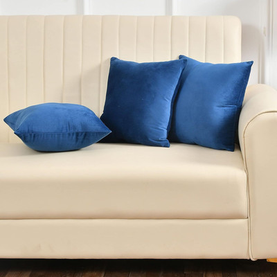 Hundur Store Polyester Fibre Solid Cushion Pack of 3(Blue)