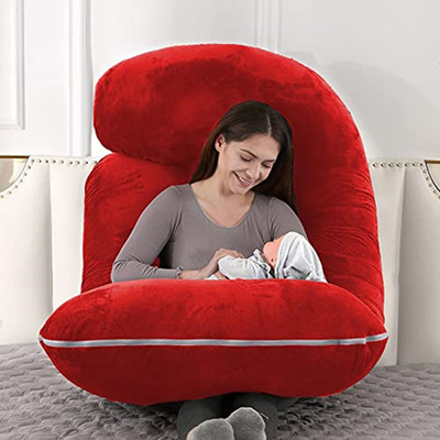 JoJo j shape Microfibre, Polyester Fibre Solid Pregnancy Pillow Pack of 1(Red)