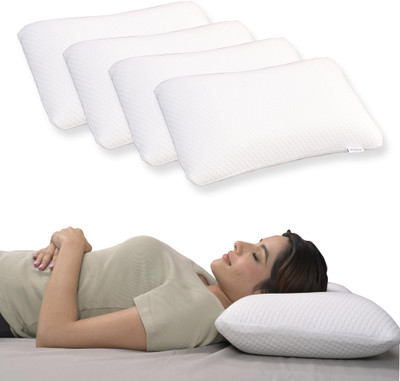 WELLGIVER Comfort Cloud Orthopedic Pillow for Neck And Shoulder Pain With Zipper Cover - Memory Foam Solid Sleeping Pillow Pack of 4(White)