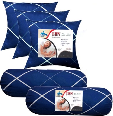 LBN Combo Set 3 Cushion And 2 Microfibre Solid Bolster Pack of 5(Blue Line)