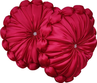 RACCOON Decorative Touch Microfibre Solid Cushion Pack of 2(Red)