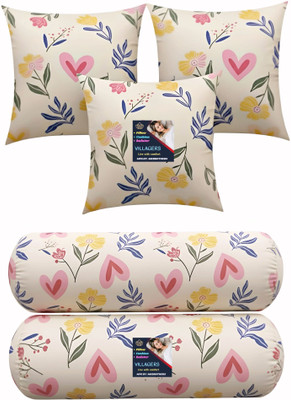 VILLAGERS Microfibre Bolster Pack of 5 Floral 3 Cushion and 2 Bolster(Multicolor)