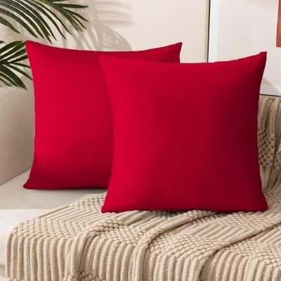 aeTHEric Velvet Cushions Cover(Pack of 2, 55 cm*55 cm, Red)